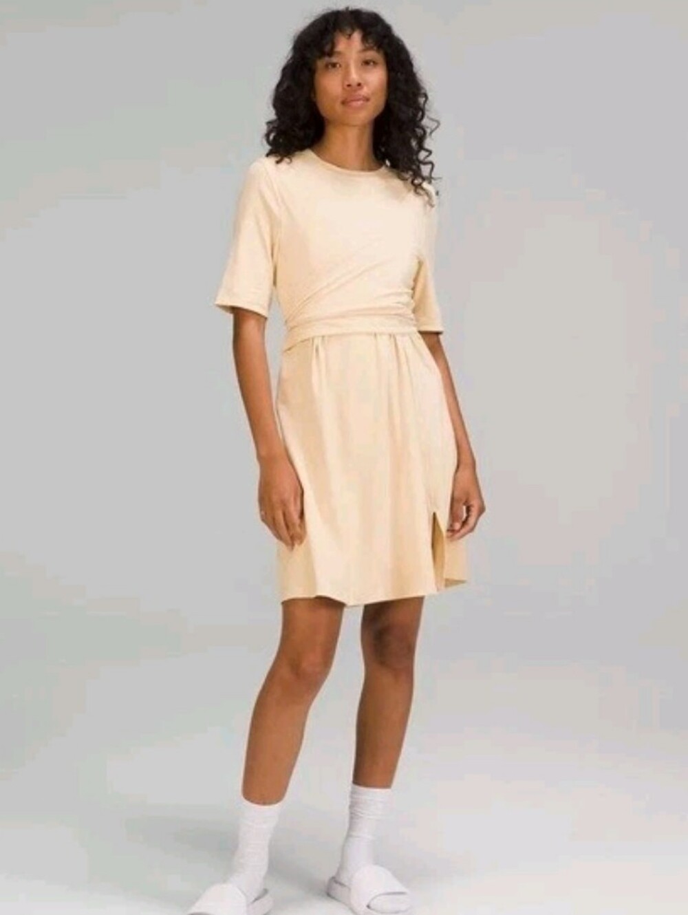 Lululemon Women's Tan Cotton Wrap Front T-Shirt Dress
